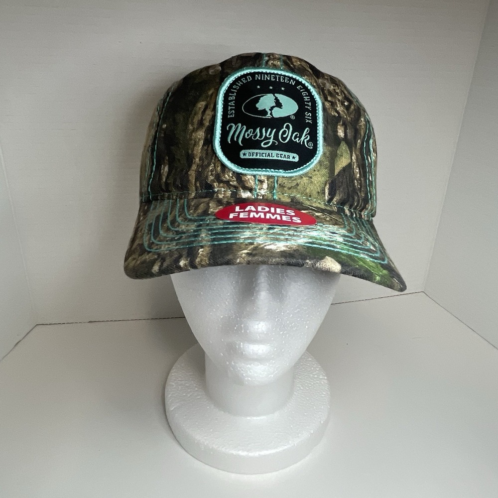Mossy Oak Camo Hunting Ladies Teal Adjustable Hat - Baseball Cap Mesh Back NEW